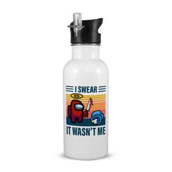Among us, I swear it wasn't me, White water bottle with straw, stainless steel 600ml
