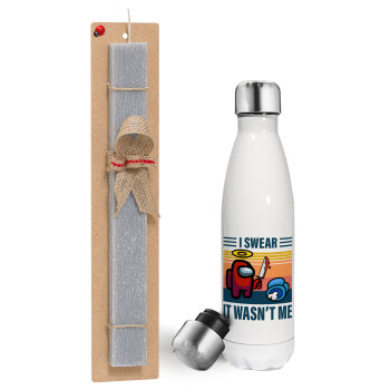 Among us, I swear it wasn't me, Easter candle, metallic white thermos bottle (500ml) & aromatic flat candle (30cm) (GRAY)