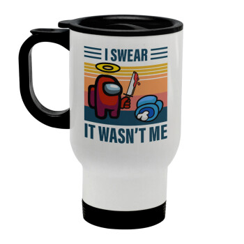 Among us, I swear it wasn't me, Stainless steel travel mug with lid, double wall white 450ml