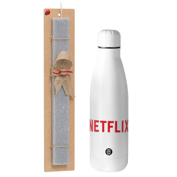 Netflix, Easter Set, metallic Inox water bottle (700ml) & Easter scented flat candle (30cm) (GRAY)