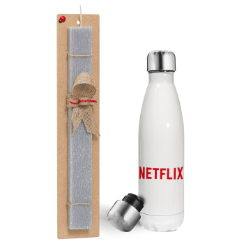 Netflix, Easter candle, metallic white thermos bottle (500ml) & aromatic flat candle (30cm) (GRAY)