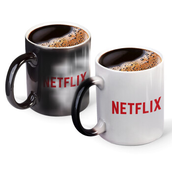 Netflix, Color changing magic Mug, ceramic, 330ml when adding hot liquid inside, the black colour desappears (1 pcs)