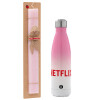 Easter Set, Metallic pink/white (Stainless steel) thermos, double-walled, 500ml & aromatic flat Easter candle (30cm) (PINK)