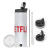 Travel Tumbler 2 Lids, with metal straw & cleaning brush (Stainless steel 304 Food grade, BPA free, 600ml)