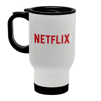 Netflix, Κούπα ταξιδιού ανοξείδωτη με καπάκι, διπλού τοιχώματος (θερμό) λευκή 450ml