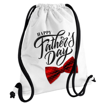 Happy father's Days, Backpack pouch GYMBAG white, with pocket (40x48cm) & thick cords