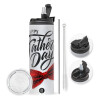 Travel Tumbler 2 Lids, with metal straw & cleaning brush (Stainless steel 304 Food grade, BPA free, 600ml)