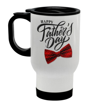 Happy father's Days, Stainless steel travel mug with lid, double wall white 450ml