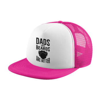 Dad's with beards are better, Καπέλο Ενηλίκων Soft Trucker με Δίχτυ Pink/White (POLYESTER, ΕΝΗΛΙΚΩΝ, UNISEX, ONE SIZE)