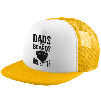 Dad's with beards are better, Adult Soft Trucker Hat with Yellow/White Mesh (POLYESTER, ADULT, UNISEX, ONE SIZE)