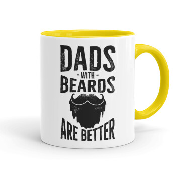 Dad's with beards are better, Κούπα χρωματιστή κίτρινη, κεραμική, 330ml