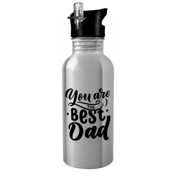 You are the best Dad, Water bottle Silver with straw, stainless steel 600ml