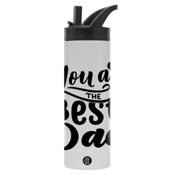 You are the best Dad, Metallic thermos bottle with straw & handle, stainless steel (Stainless steel 304), double-walled, 600ml.