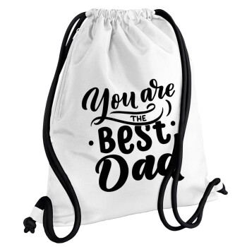 You are the best Dad, Backpack pouch GYMBAG white, with pocket (40x48cm) & thick cords