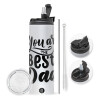 Travel Tumbler θερμό με διπλό καπάκι, μεταλλικό καλαμάκι και βούρτσα καθαρισμού (Ανωξείδωτο 304 Food grade, BPA free, 600ml)