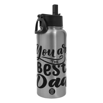 You are the best Dad, Metal mug thermo Silver with Straw and Spout Lid (Stainless steel), double wall, 950ml