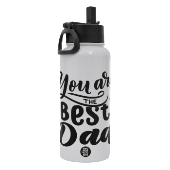 You are the best Dad, Metal mug thermo White with Straw and Spout Lid (Stainless steel), double wall, 950ml