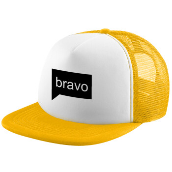 Bravo, Adult Soft Trucker Hat with Yellow/White Mesh (POLYESTER, ADULT, UNISEX, ONE SIZE)