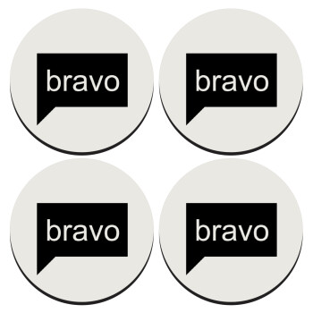 Bravo, SET of 4 round wooden coasters (9cm)