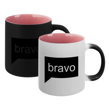 Bravo, Κούπα Μαγική εσωτερικό ΡΟΖ, κεραμική 330ml που αλλάζει χρώμα με το ζεστό ρόφημα (1 τεμάχιο)