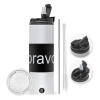 Travel Tumbler θερμό με διπλό καπάκι, μεταλλικό καλαμάκι και βούρτσα καθαρισμού (Ανωξείδωτο 304 Food grade, BPA free, 600ml)