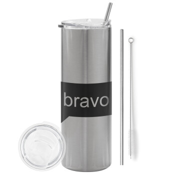 Bravo, Tumbler stainless steel Silver 600ml, with metal straw & cleaning brush