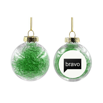 Bravo, Transparent Christmas tree ball ornament with green filling 8cm