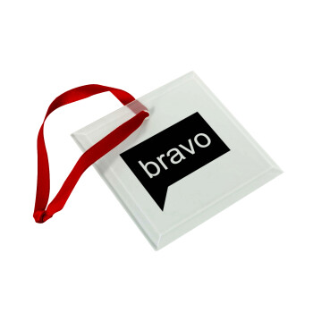 Bravo, Christmas ornament, glass square ornament 9x9cm