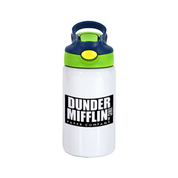 Dunder Mifflin, Inc Paper Company, Children's hot water bottle, stainless steel, with safety straw, green, blue (350ml)