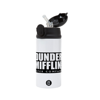 Dunder Mifflin, Inc Paper Company, Children's hot water bottle, stainless steel, with safety straw, Black (360ml) BPA-FREE