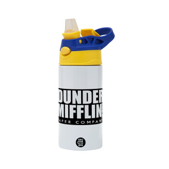 Dunder Mifflin, Inc Paper Company, Children's hot water bottle, stainless steel, with safety straw, green, blue (360ml) BPA FREE