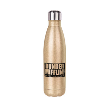 Dunder Mifflin, Inc Paper Company, Glitter gold stainless steel thermos bottle, double-walled, 500ml