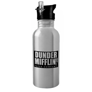 Dunder Mifflin, Inc Paper Company, Water bottle Silver with straw, stainless steel 600ml