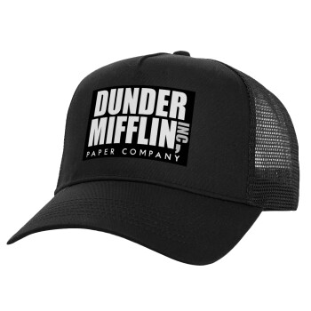 Dunder Mifflin, Inc Paper Company, Structured Trucker Adult Hat, with Mesh, Black (100% COTTON, ADULT, UNISEX, ONE SIZE)