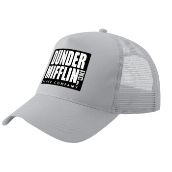 Dunder Mifflin, Inc Paper Company, Adult Structured Trucker Hat, with Mesh, GRAY (100% COTTON, ADULT, UNISEX, ONE SIZE)