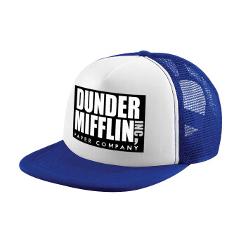 Dunder Mifflin, Inc Paper Company, Adult Soft Trucker Hat with Blue/White Mesh (POLYESTER, ADULT, UNISEX, ONE SIZE)