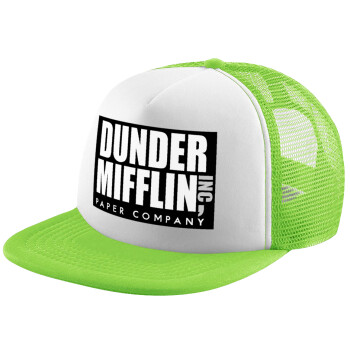 Dunder Mifflin, Inc Paper Company, Adult Soft Trucker Hat with Mesh GREEN/WHITE (POLYESTER, ADULT, ONE SIZE)