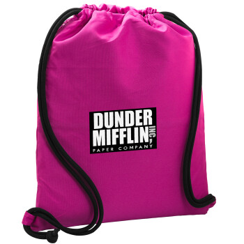 Dunder Mifflin, Inc Paper Company, Backpack pouch GYMBAG Fuchsia, with pocket (40x48cm) & thick cords