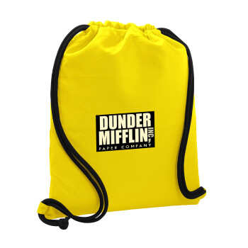 Dunder Mifflin, Inc Paper Company, Backpack pouch GYMBAG Yellow, with pocket (40x48cm) & thick cords