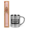 Easter Set, metallic thermal cup (300ml) & aromatic flat Easter candle (30cm) (PINK)