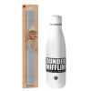 Easter Set, metallic Inox water bottle (700ml) & Easter scented flat candle (30cm) (GRAY)