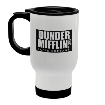 Dunder Mifflin, Inc Paper Company, Stainless steel travel mug with lid, double wall white 450ml