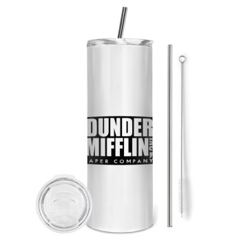 Dunder Mifflin, Inc Paper Company, Eco friendly ποτήρι θερμό (tumbler) από ανοξείδωτο ατσάλι 600ml, με μεταλλικό καλαμάκι & βούρτσα καθαρισμού
