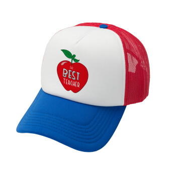 Best teacher, Adult Soft Trucker Hat with Red/Blue/White Mesh (POLYESTER, ADULT, UNISEX, ONE SIZE)