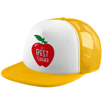 Best teacher, Adult Soft Trucker Hat with Yellow/White Mesh (POLYESTER, ADULT, UNISEX, ONE SIZE)