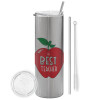 Eco friendly stainless steel Silver tumbler 600ml, with metal straw & cleaning brush