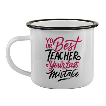 Typography quotes your best teacher is your last mistake, Κούπα εμαγιέ με μαύρο χείλος 360ml