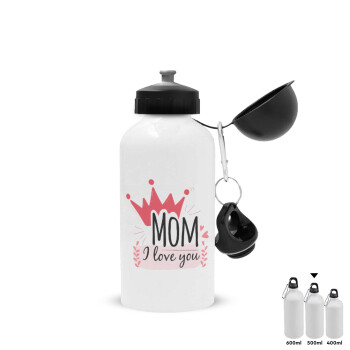 Mother's day I Love you Mom, Metal water bottle, White, aluminum 500ml