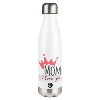 Mother's day I Love you Mom, Metal mug thermos White (Stainless steel), double wall, 500ml