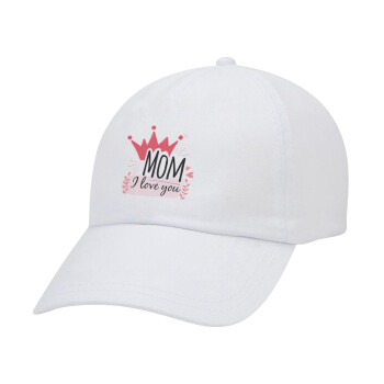 Mother's day I Love you Mom, Καπέλο Ενηλίκων Baseball Λευκό 5-φύλλο (POLYESTER, ΕΝΗΛΙΚΩΝ, UNISEX, ONE SIZE)